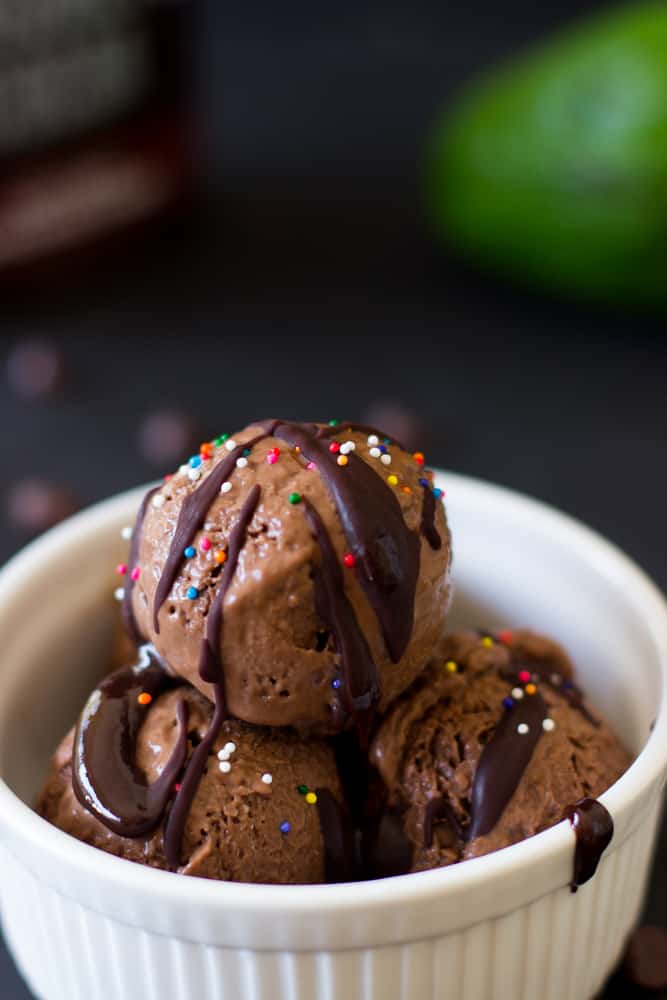 This Vegan Chocolate Avocado Ice Cream is smooth and creamy, low carb, super chocolatey, no-churn, and delicious, & is healthy for you!
